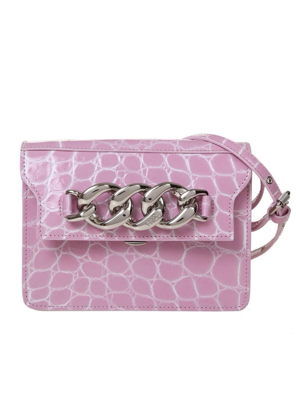 N° 21 Crocodile Print Silver Chain Purse Pink